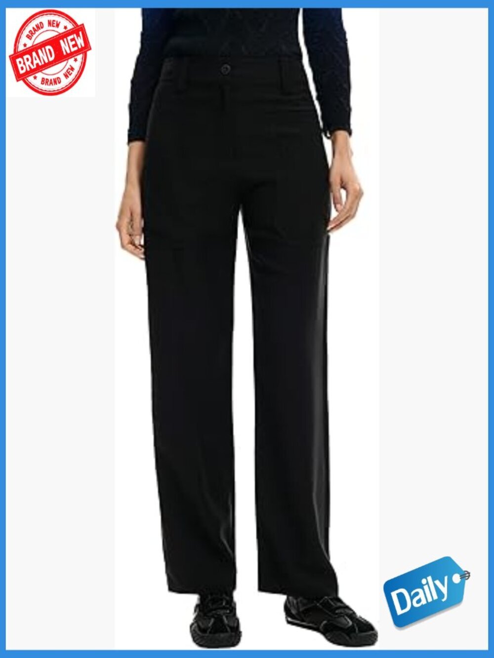 Mid Rise Straight Leg Slacks - Viscose Blend, Sleeveless